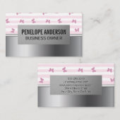 Carte De Visite Bandes roses | Papillons de Parties scintillant | (Devant / Derrière)