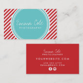 Carte De Visite Bandes turquoise et rouge de Preppy (Devant / Derrière)