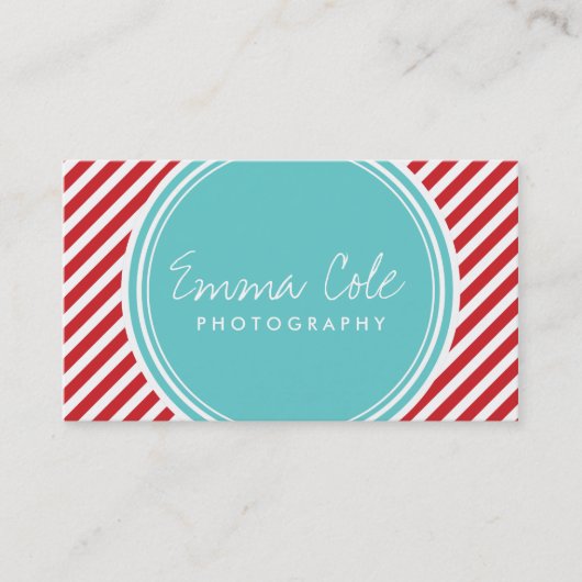 Carte De Visite Bandes turquoise et rouge de Preppy (Devant)
