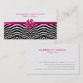 Carte De Visite Bandes Zébrées Noir & Blanc Avec Bow Rose (Devant / Derrière)