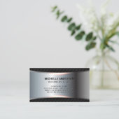 Carte De Visite Bannière métallique en argent | Carreaux noirs (Debout devant)