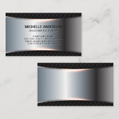 Carte De Visite Bannière métallique en argent | Carreaux noirs (Devant / Derrière)