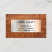 Carte De Visite Bannière métallique monogramme | Cuir Brown pointu (Dos)