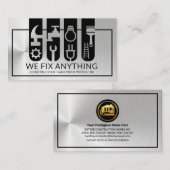 Carte De Visite Bannières d'outils de construction en argent (Devant / Derrière)