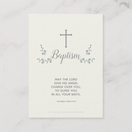 Carte De Visite Baptême Feuille bleue et verte (Dos)