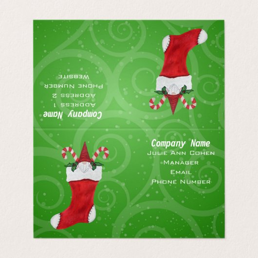 Carte De Visite Barbe blanche Gnome en rouge Noël Stocking vert (Extérieur déplié)