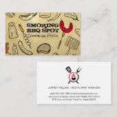 Carte De Visite Barbecue Cooking Pattern | Wood Grain Background (Devant / Derrière)