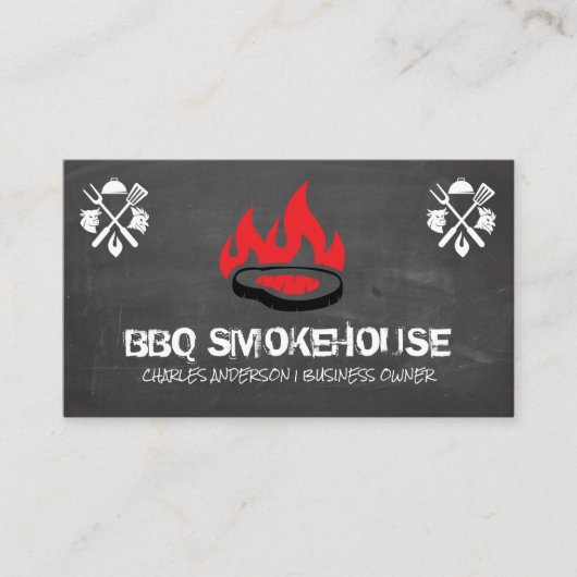Carte De Visite Barbecue Steak on Grill Logo | Restaurant (Devant)