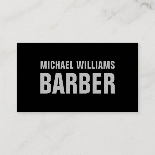 Carte De Visite Barber Black Grey Gras Typographie QR Code (Devant)