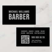 Carte De Visite Barber Black Grey Gras Typographie QR Code (Devant / Derrière)
