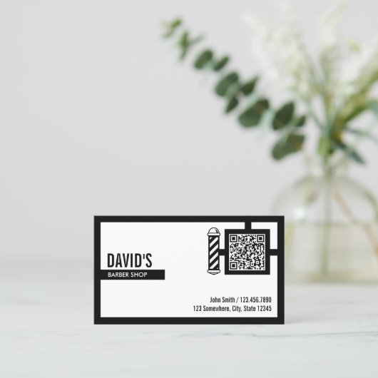 Carte De Visite Barber Bold Bordure QR Code Barbershop (Debout devant)