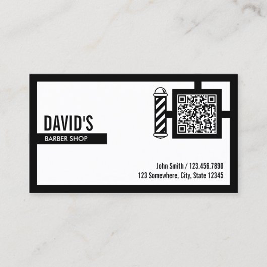 Carte De Visite Barber Bold Bordure QR Code Barbershop (Devant)