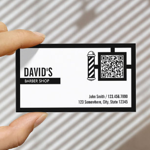 Carte De Visite Barber Bold Bordure QR Code Barbershop