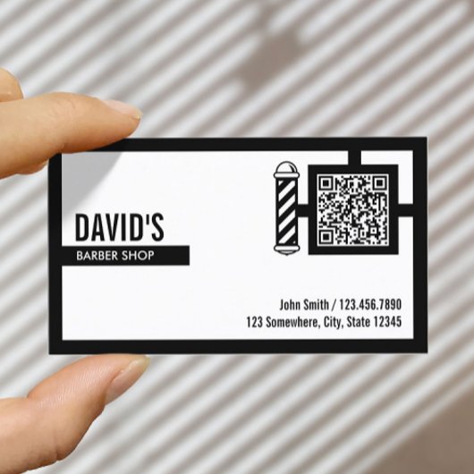 Carte De Visite Barber Bold Bordure QR Code Barbershop