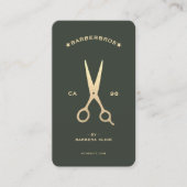 Carte De Visite Barber Gold Ciseaux coiffeur Green Modern (Devant)