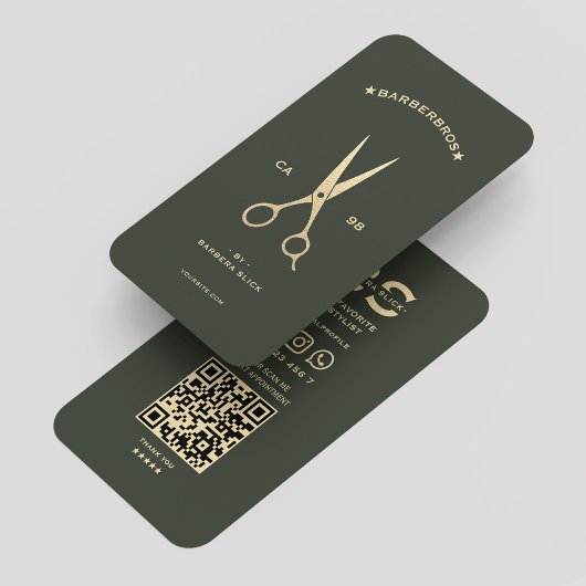Carte De Visite Barber Gold Ciseaux coiffeur Green Modern