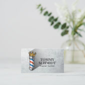 Carte De Visite Barber Hair Shop Royal Crown Barber Pole Code QR (Debout devant)