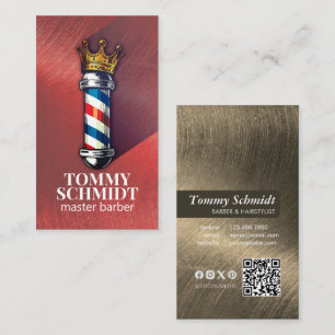 Carte De Visite Barber Hair Shop Royal Crown Barber Pole Code QR