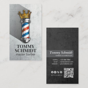 Carte De Visite Barber Hair Shop Royal Crown Barber Pole Code QR