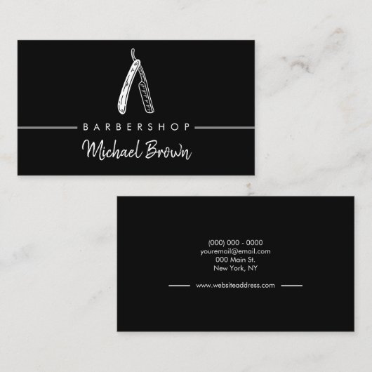 Carte De Visite Barber Logo Razor Shadow (Devant / Derrière)