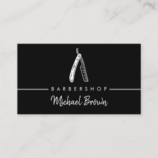 Carte De Visite Barber Logo Razor Shadow (Devant)