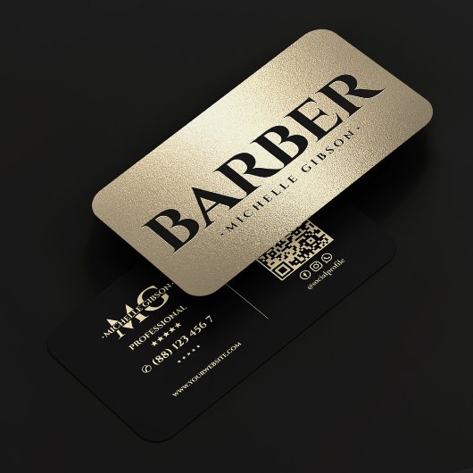 Carte De Visite Barber Mobile Luxe Noir Faux Or