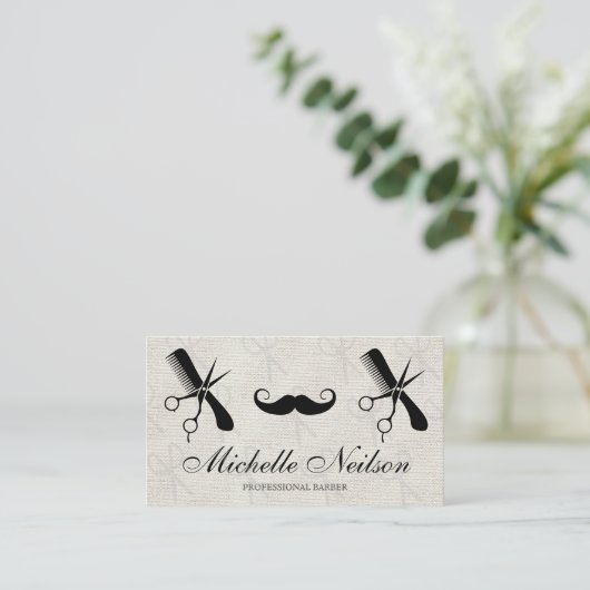 Carte De Visite Barber Mustache | Outils Comb Ciseaux (Debout devant)