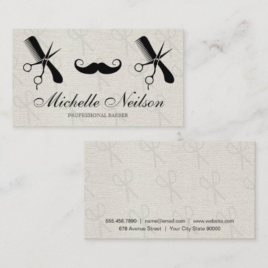 Carte De Visite Barber Mustache | Outils Comb Ciseaux (Devant / Derrière)