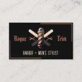 Carte De Visite Barber Pole Razor Scissors Black Rose Gold (Devant)