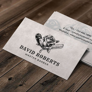 Carte De Visite Barber Razor & Rose Logo Barbershop Hair Stylo