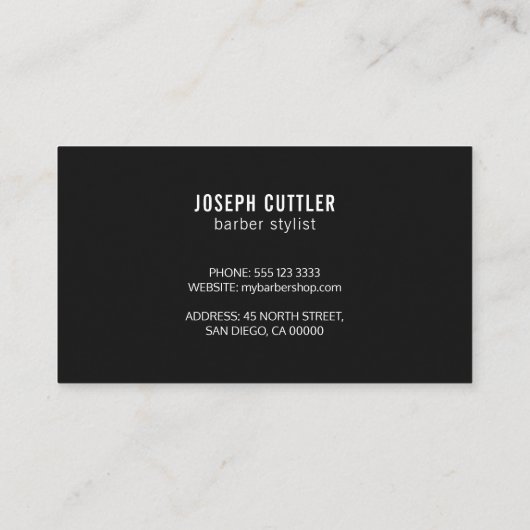 Carte De Visite Barber script ciseaux modernes blanc et noir (Dos)