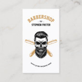 Carte De Visite Barber Shop Crâne & Lame Razor Coiffeur Blanc (Devant)
