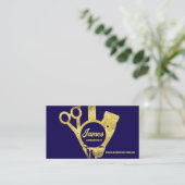 Carte De Visite Barber Shop Gold Blue Salon (Debout devant)