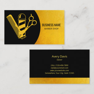 Carte De Visite Barber Shop Modern Black & Gold Hair Stylist