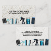 Carte De Visite Barber Shop Outils élégants | Motif (Devant / Derrière)