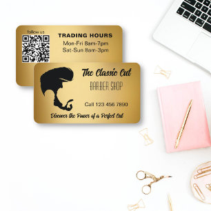 Carte De Visite Barber shop qr code or et noir
