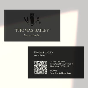 Carte De Visite Barber Shop Razor droit et ciseaux QR