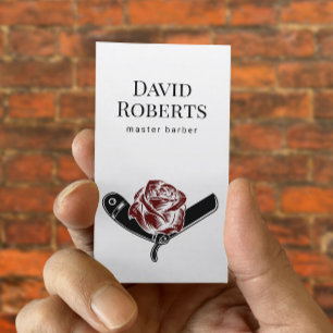 Carte De Visite Barber Shop Razor & Rose Flower Logo Barbershop