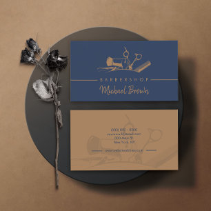 Carte De Visite Barber Shopping Sèche cheveux peigne marine Brown