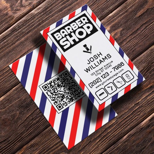 Carte De Visite Barber stripes blue and red barbershop logo