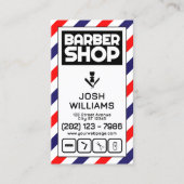 Carte De Visite Barber stripes blue and red barbershop logo (Devant)