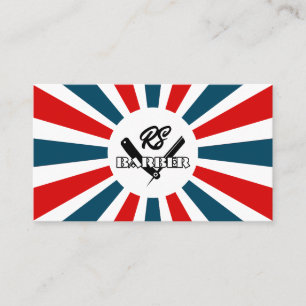 Carte De Visite Barber Sun rayonne bleu et rouge rayures avec logo