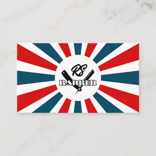 Carte De Visite Barber Sun rayonne bleu et rouge rayures avec logo (Devant)