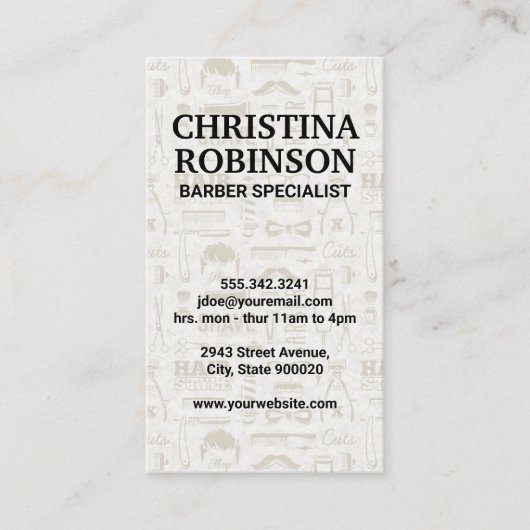 Carte De Visite Barber Tools et Motifs d'icônes (Devant)