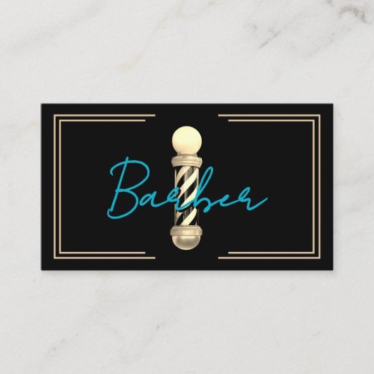 Carte De Visite Barber Turquoise Script Gold encadré de cheveux St (Devant)