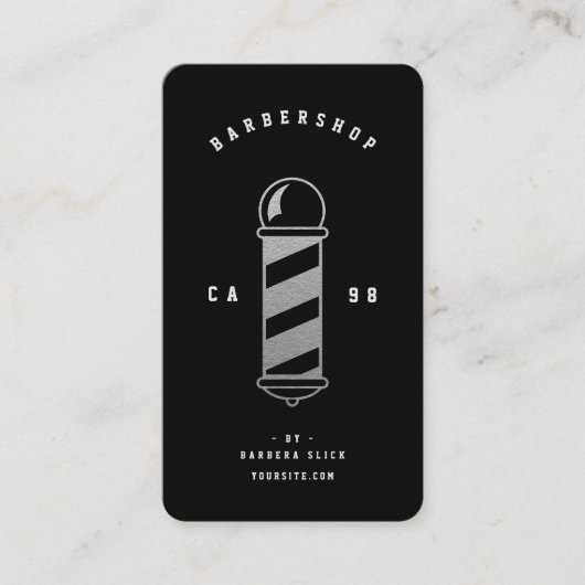 Carte De Visite Barbershop Barber Classic Pole d'argent noir (Devant)