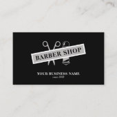 Carte De Visite Barbershop barber code QR ciseau de poteau noir (Devant)