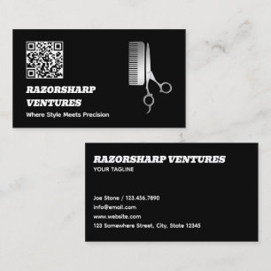 Carte De Visite Barbershop Black QR