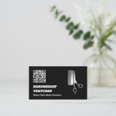 Carte De Visite Barbershop Black QR (Debout devant)
