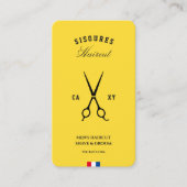 Carte De Visite Barbershop Ciseaux modernes Jaune Rouge Bleu Blanc (Devant)